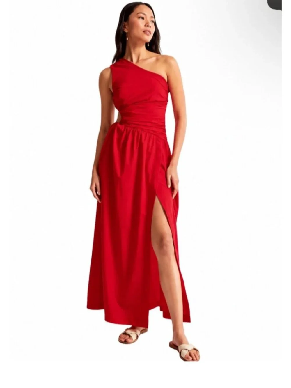 Abercrombie & Fitch Red One Shoulder Cutout Maxi Dress Womens LARGE